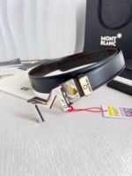 1:1  Montblanc Black Leather Belt with Silver Logo Buckle Hanging Buckle  3.5cm